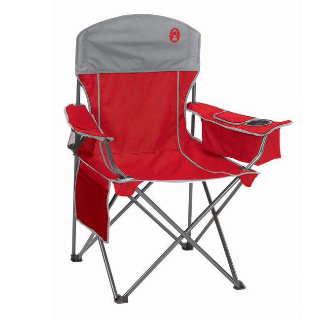 Oversized Quad Chair with Cooler, Holds up to 325 lbs, Red/Grey