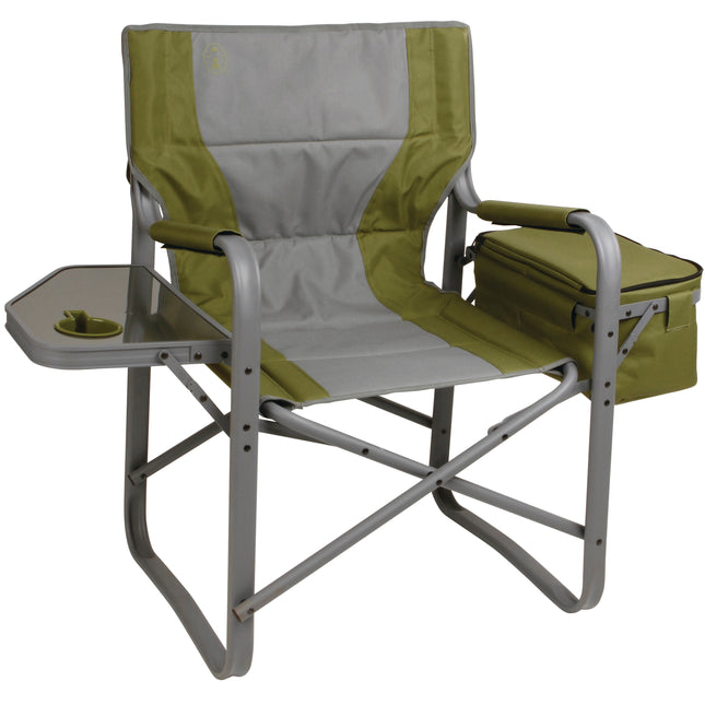 Director's Chair with Side Table and 9 Can Soft Cooler, Holds up to 350 lbs, Green/Grey